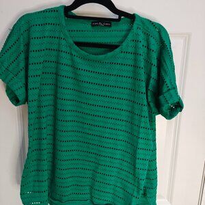 Kim & Cami Cut-Out Top Womens Size X Large Green Short Sleeve Blouse